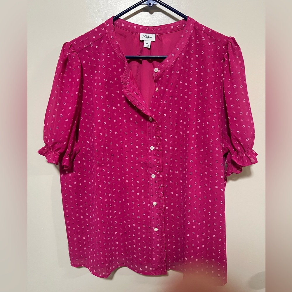 J. Crew Factory Short Sleeve Pink Puff Sleeve Crepe Top Size XL